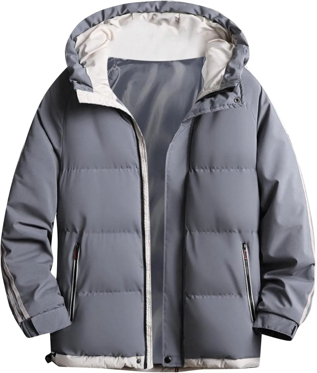 Mens Coats and Jackets Plus Size Color Blocking Thickened Hooded Cotton Jacket Casual Coat Coats Jackets