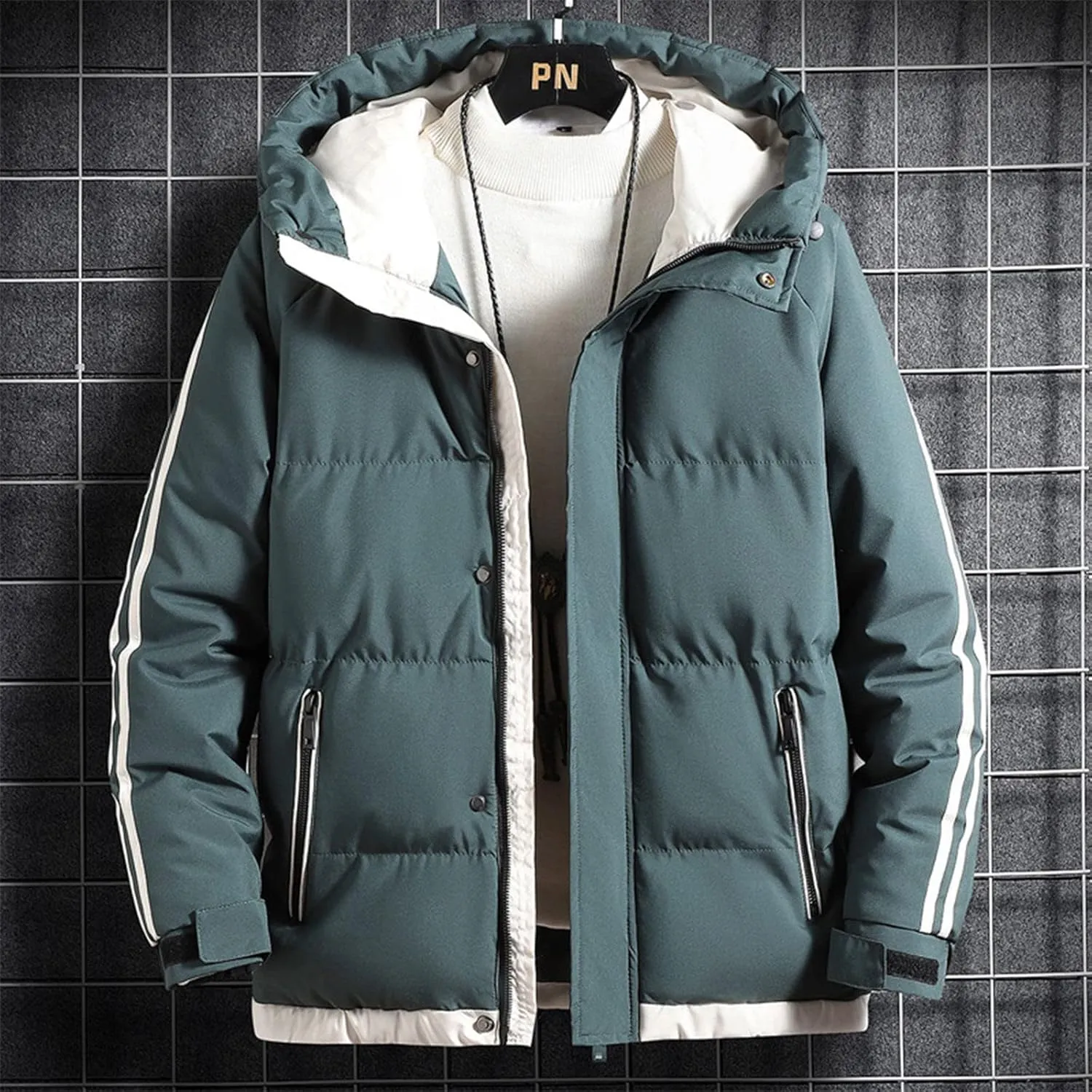 Mens Coats and Jackets Plus Size Color Blocking Thickened Hooded Cotton Jacket Casual Coat Coats Jackets