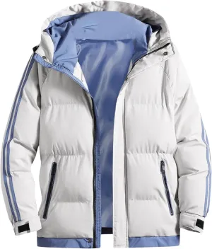 Mens Coats and Jackets Plus Size Color Blocking Thickened Hooded Cotton Jacket Casual Coat Coats Jackets
