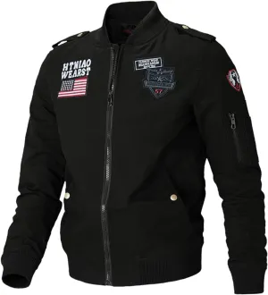 Mens Cotton Military Jackets USA American Flag Flight Bomber Jackets Lightweight Windbreakers Denim Cargo Coats