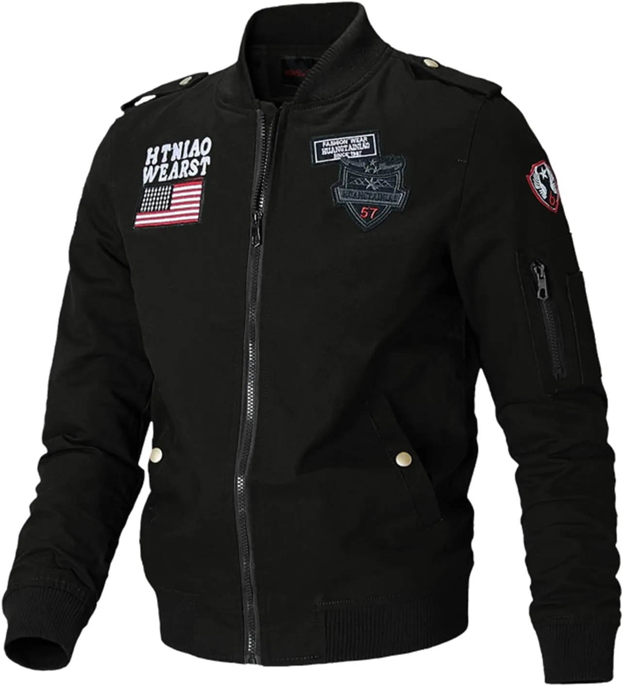 Mens Cotton Military Jackets USA American Flag Flight Bomber Jackets Lightweight Windbreakers Denim Cargo Coats