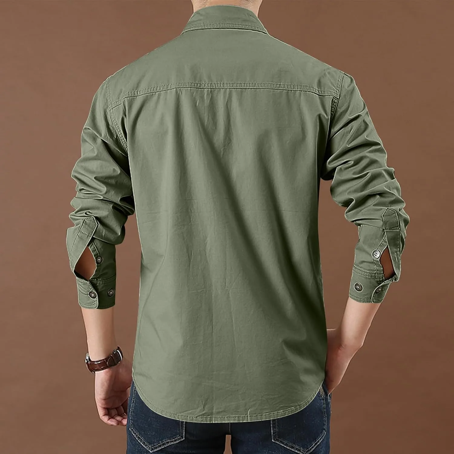 Men's Cotton Military Uniform Cargo Jacket Long Sleeve Casual Button Down Tactical Shirt Outdoor Ripstop Work Shirts