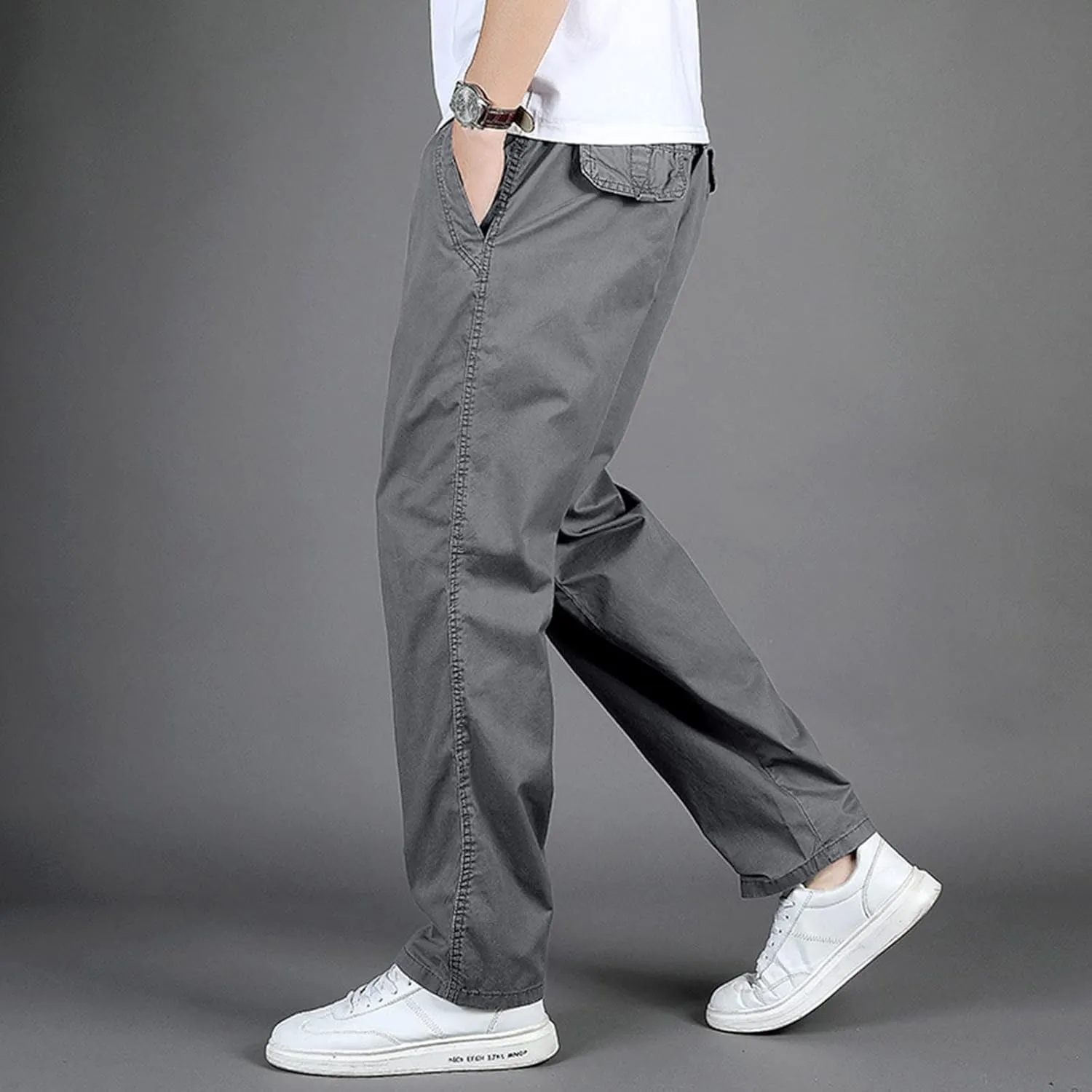 Men's Cotton Sweatpants Open Bottom Athletic Pants Running Training Jogging Gym Workout Trousers with Pockets