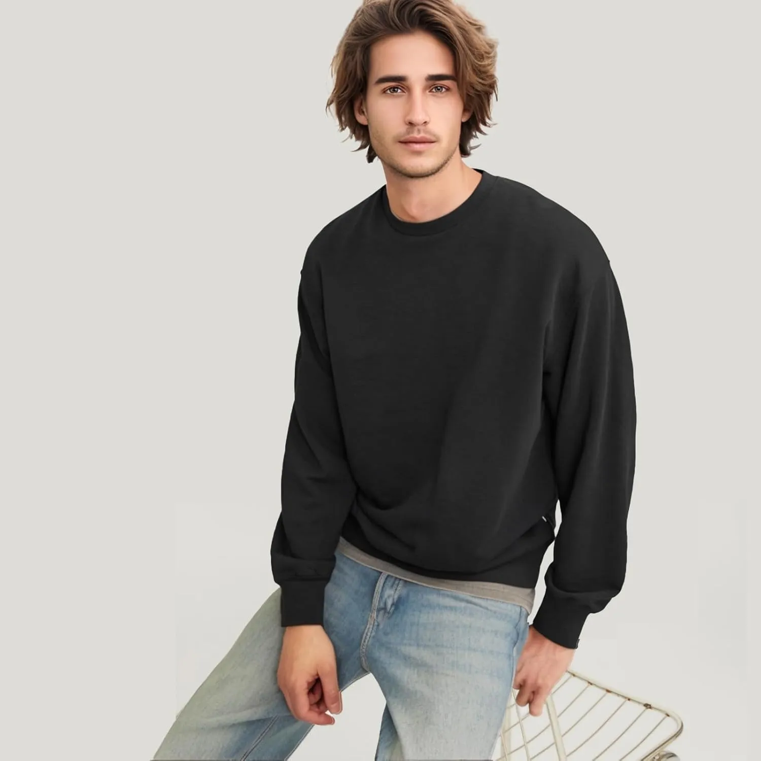 Men's Crewneck Sweatshirt Long Sleeve Fleece Sweatshirts Breathable Lightweight Crew Neck Pullover Sweatshirts