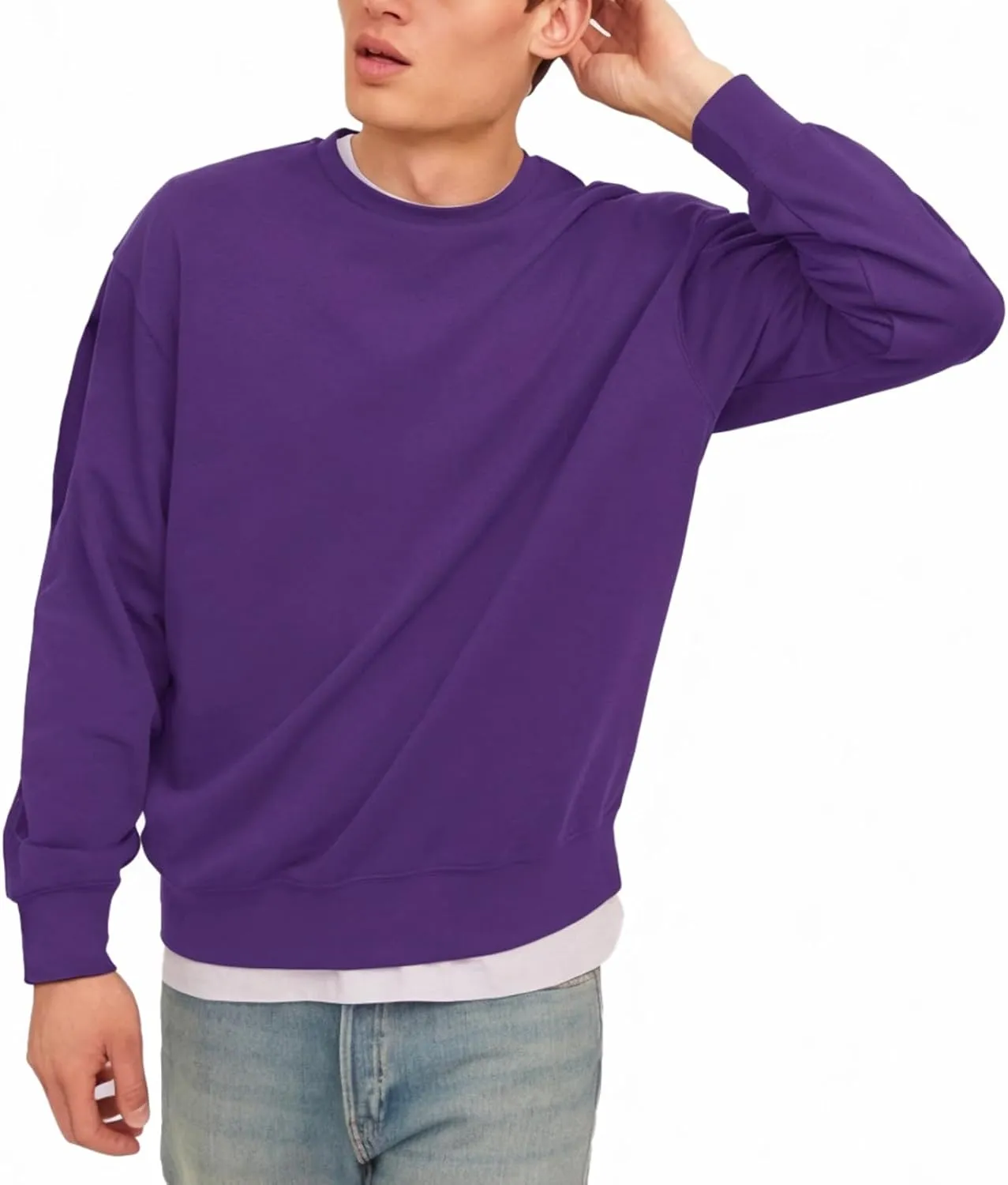 Men's Crewneck Sweatshirt Long Sleeve Fleece Sweatshirts Breathable Lightweight Crew Neck Pullover Sweatshirts