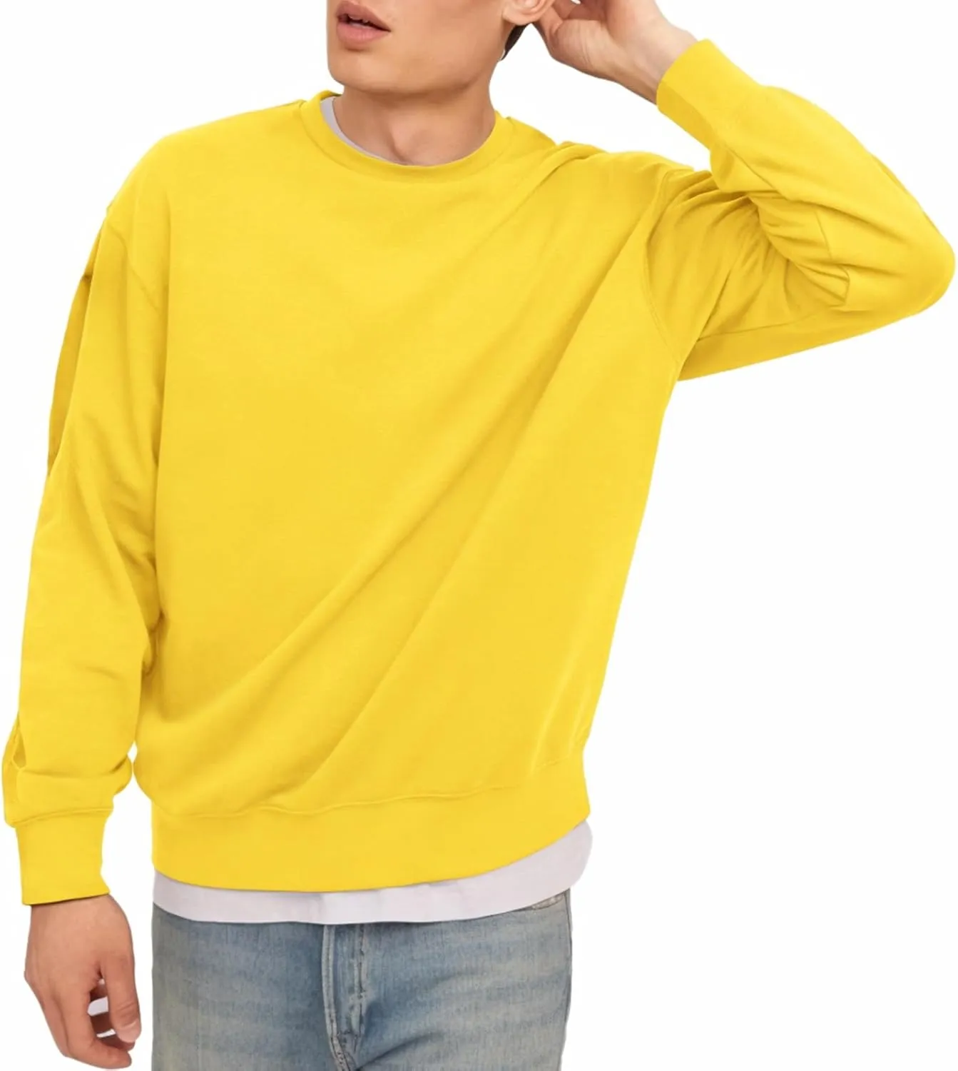 Men's Crewneck Sweatshirt Long Sleeve Fleece Sweatshirts Breathable Lightweight Crew Neck Pullover Sweatshirts