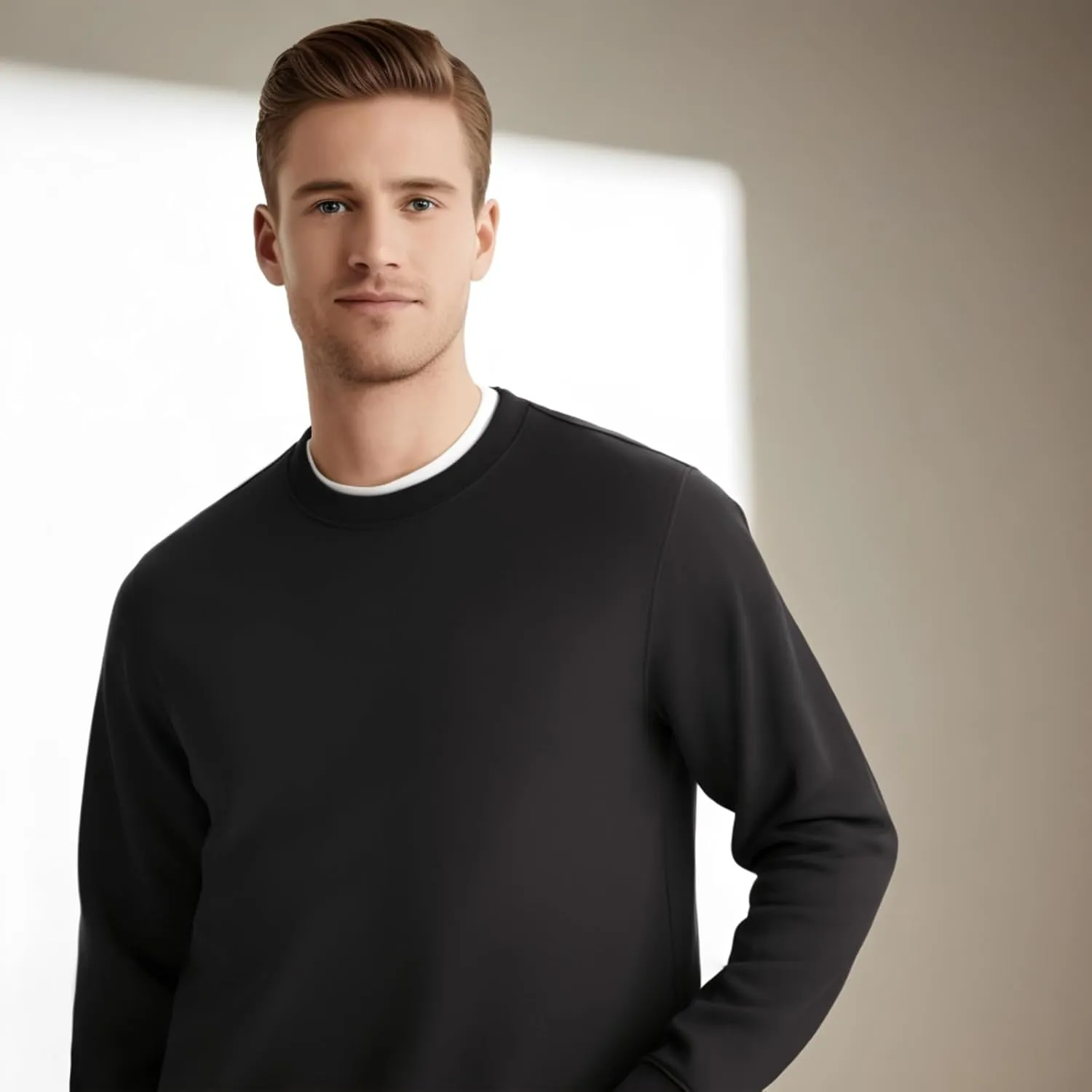 Men's Crewneck Sweatshirt Long Sleeve Fleece Sweatshirts Breathable Lightweight Crew Neck Pullover Sweatshirts