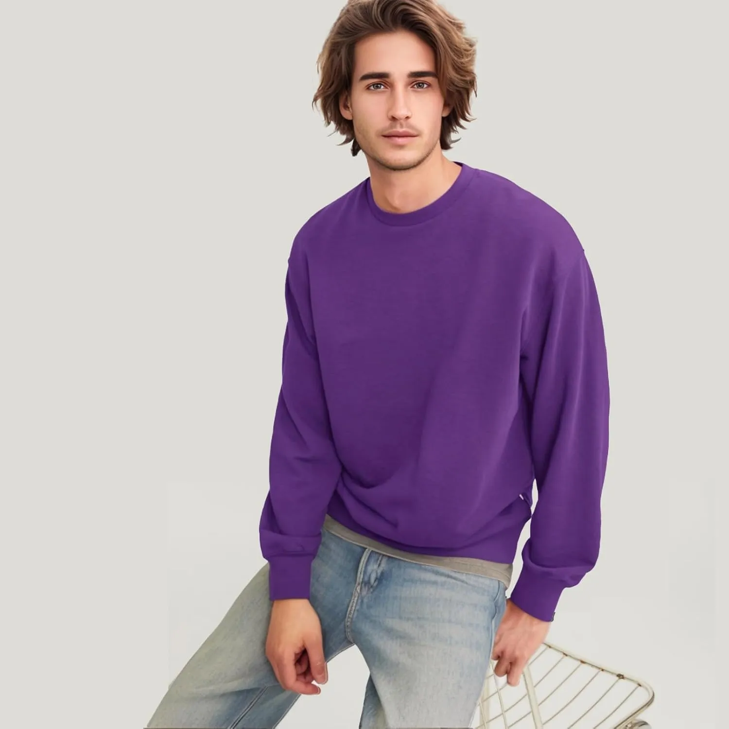Men's Crewneck Sweatshirt Long Sleeve Fleece Sweatshirts Breathable Lightweight Crew Neck Pullover Sweatshirts