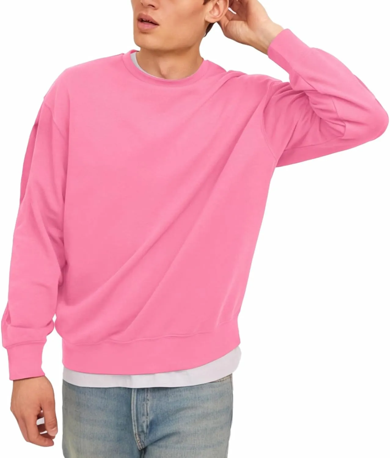 Men's Crewneck Sweatshirt Long Sleeve Fleece Sweatshirts Breathable Lightweight Crew Neck Pullover Sweatshirts
