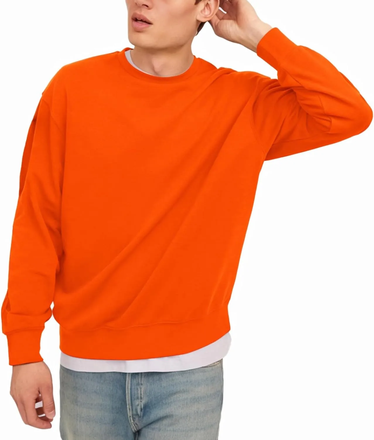 Men's Crewneck Sweatshirt Long Sleeve Fleece Sweatshirts Breathable Lightweight Crew Neck Pullover Sweatshirts