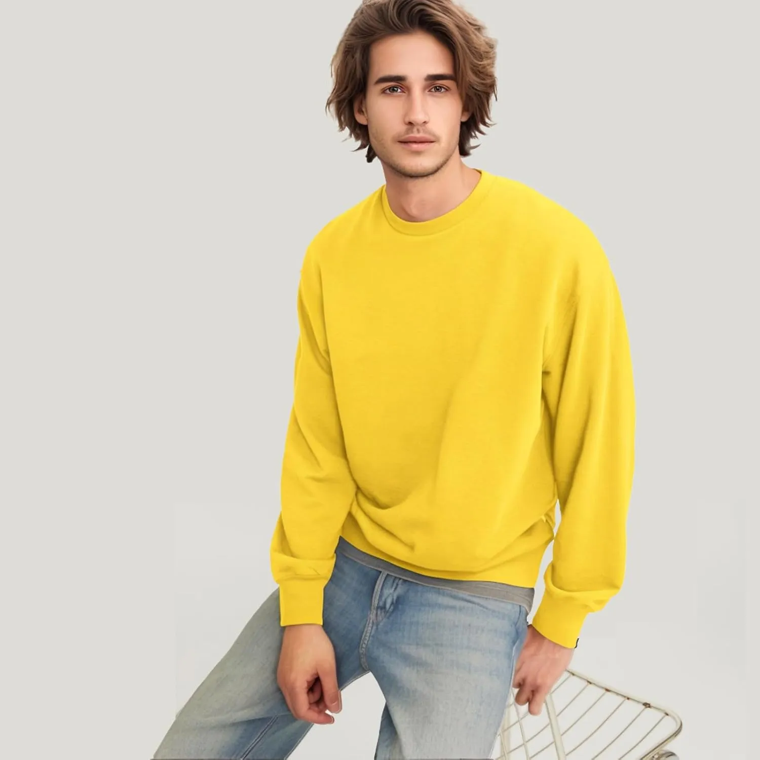 Men's Crewneck Sweatshirt Long Sleeve Fleece Sweatshirts Breathable Lightweight Crew Neck Pullover Sweatshirts