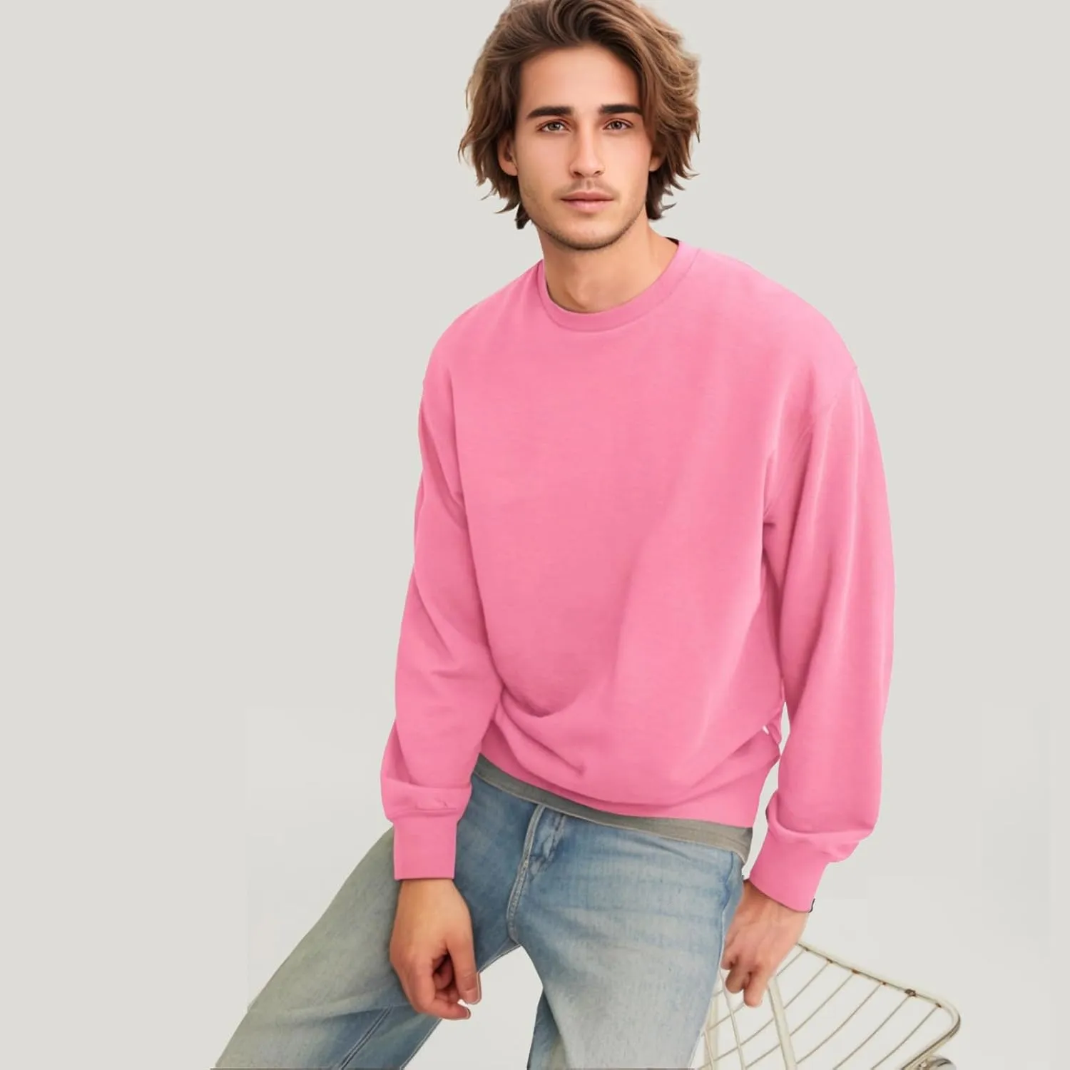 Men's Crewneck Sweatshirt Long Sleeve Fleece Sweatshirts Breathable Lightweight Crew Neck Pullover Sweatshirts