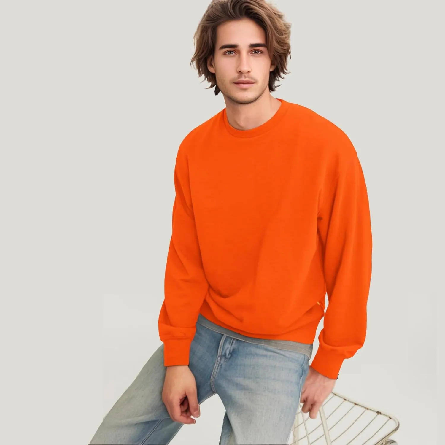 Men's Crewneck Sweatshirt Long Sleeve Fleece Sweatshirts Breathable Lightweight Crew Neck Pullover Sweatshirts