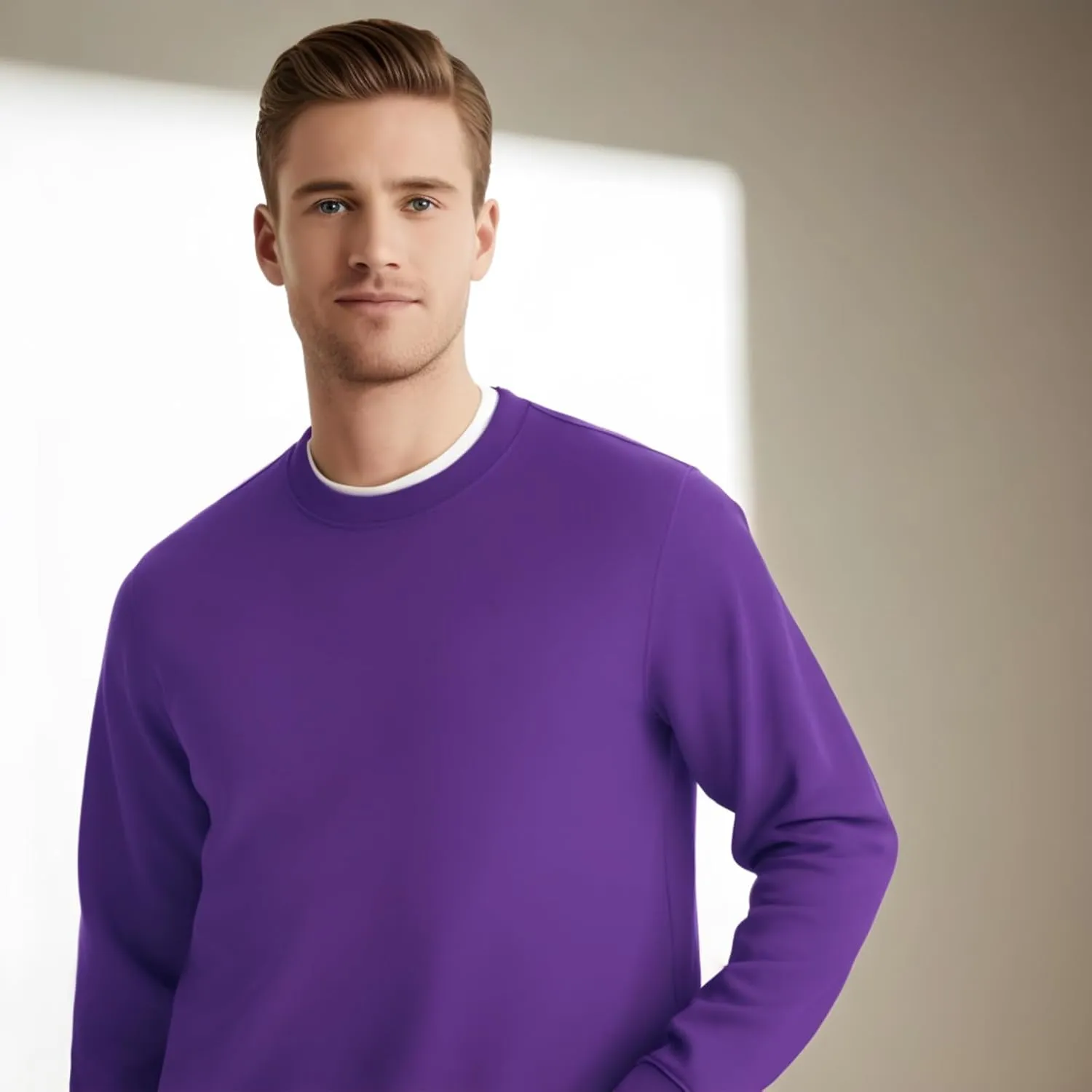 Men's Crewneck Sweatshirt Long Sleeve Fleece Sweatshirts Breathable Lightweight Crew Neck Pullover Sweatshirts