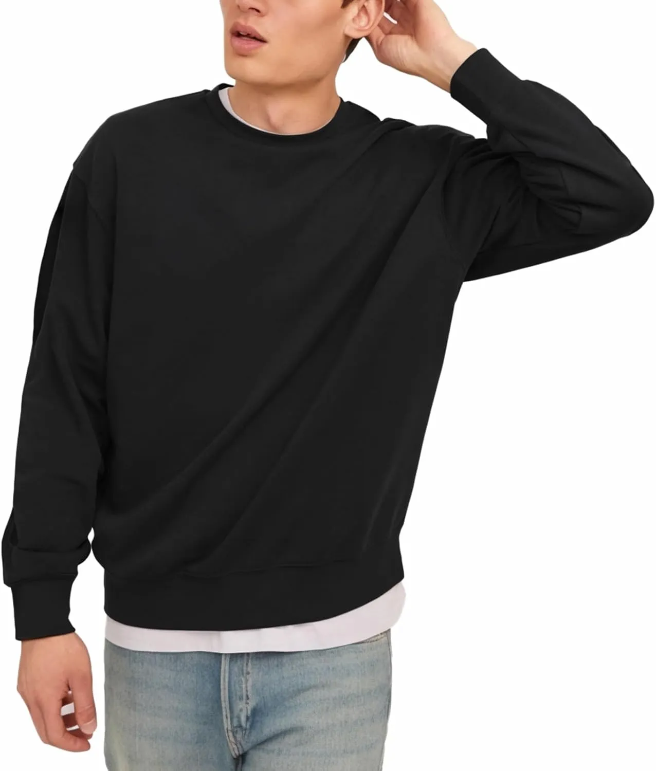 Men's Crewneck Sweatshirt Long Sleeve Fleece Sweatshirts Breathable Lightweight Crew Neck Pullover Sweatshirts