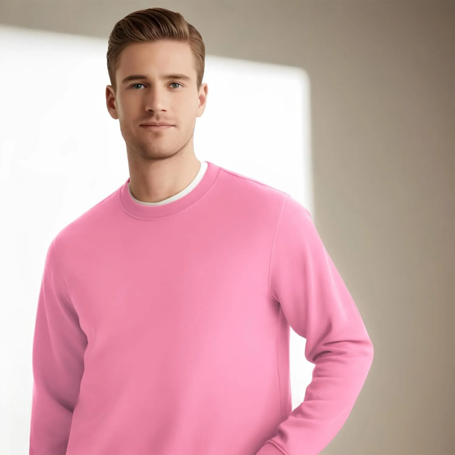 Men's Crewneck Sweatshirt Long Sleeve Fleece Sweatshirts Breathable Lightweight Crew Neck Pullover Sweatshirts