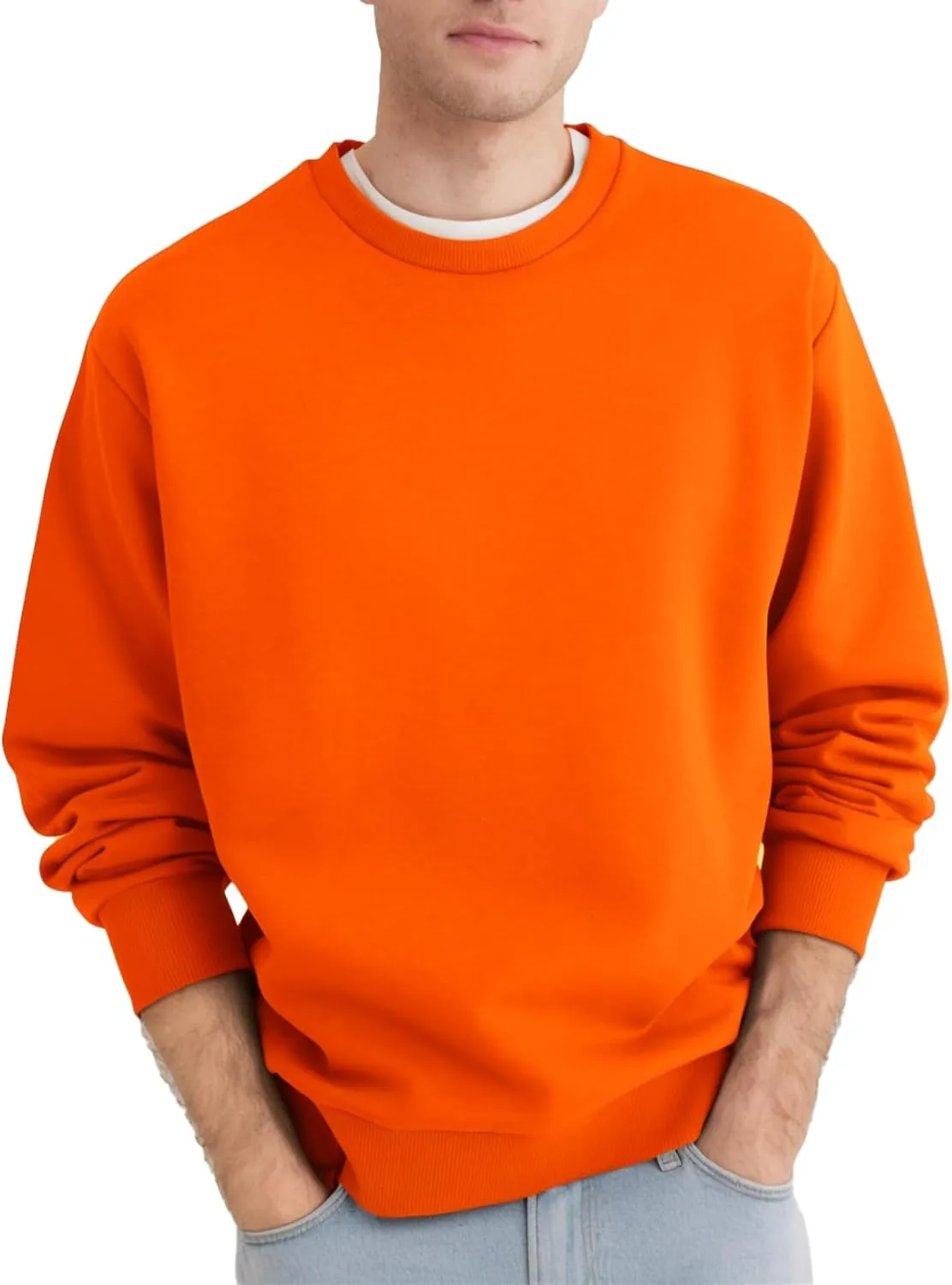 Men's Crewneck Sweatshirt Long Sleeve Fleece Sweatshirts Breathable Lightweight Crew Neck Pullover Sweatshirts