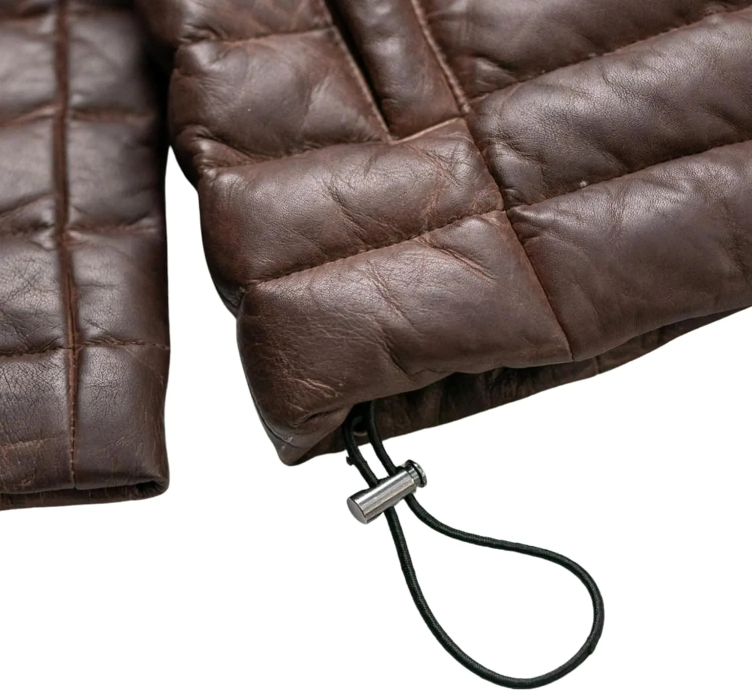 Men's Down Puffer Lamb Leather Jacket, Quilted, Two Tone Brown and Tan