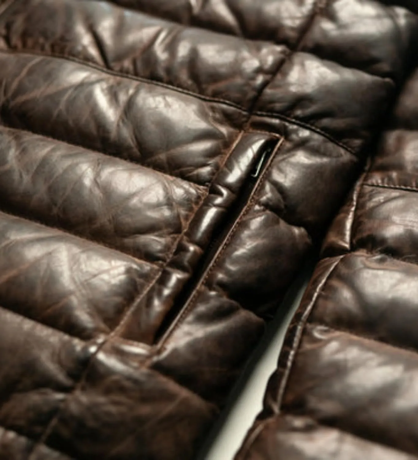 Men's Down Puffer Lamb Leather Jacket, Quilted, Two Tone Brown and Tan