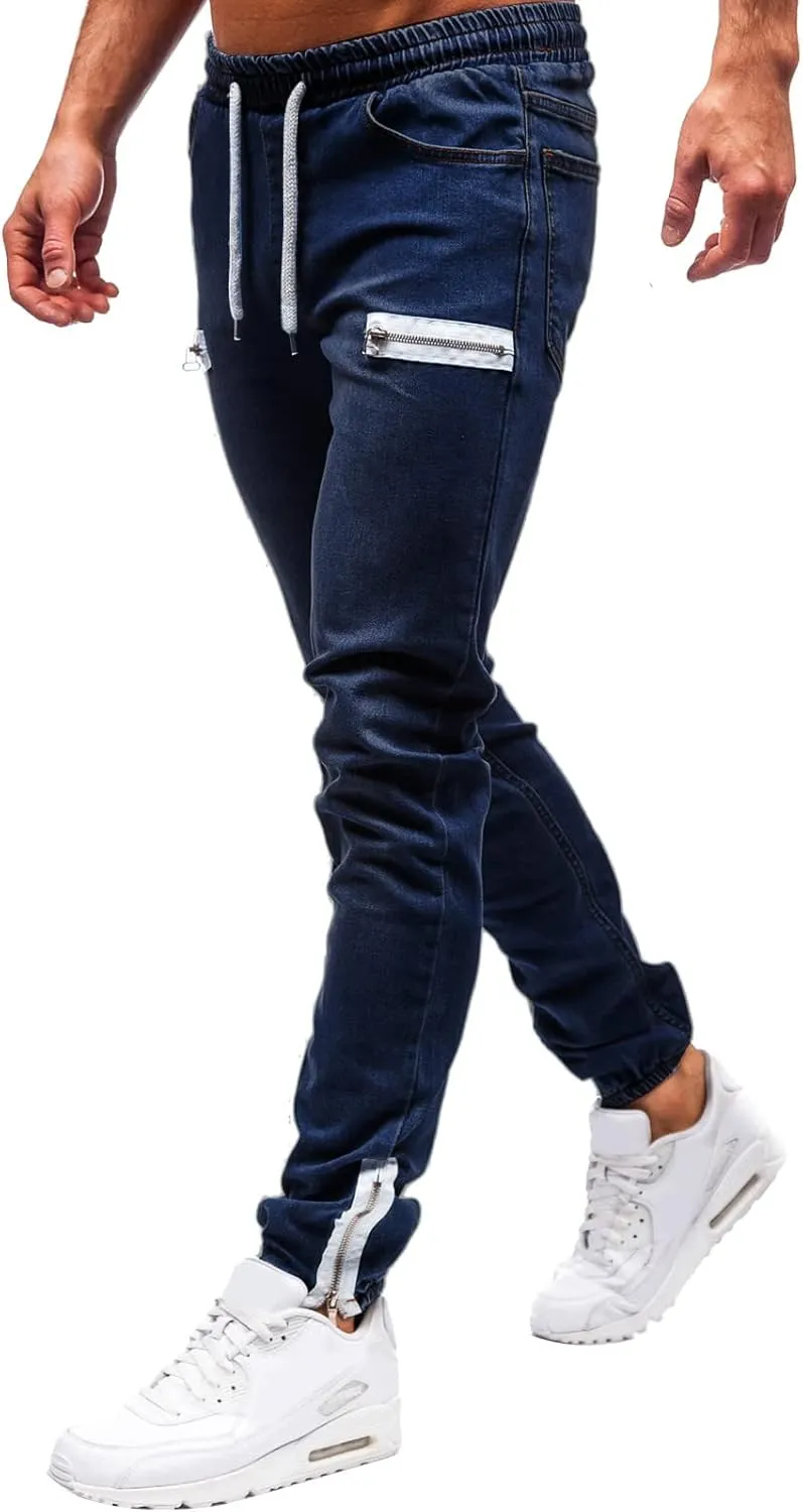 Men's Extreme Motion Athletic Pure Colour Jean with Zipper Pocket Jean Trouser Solid Fashion Comfort Flex Waist