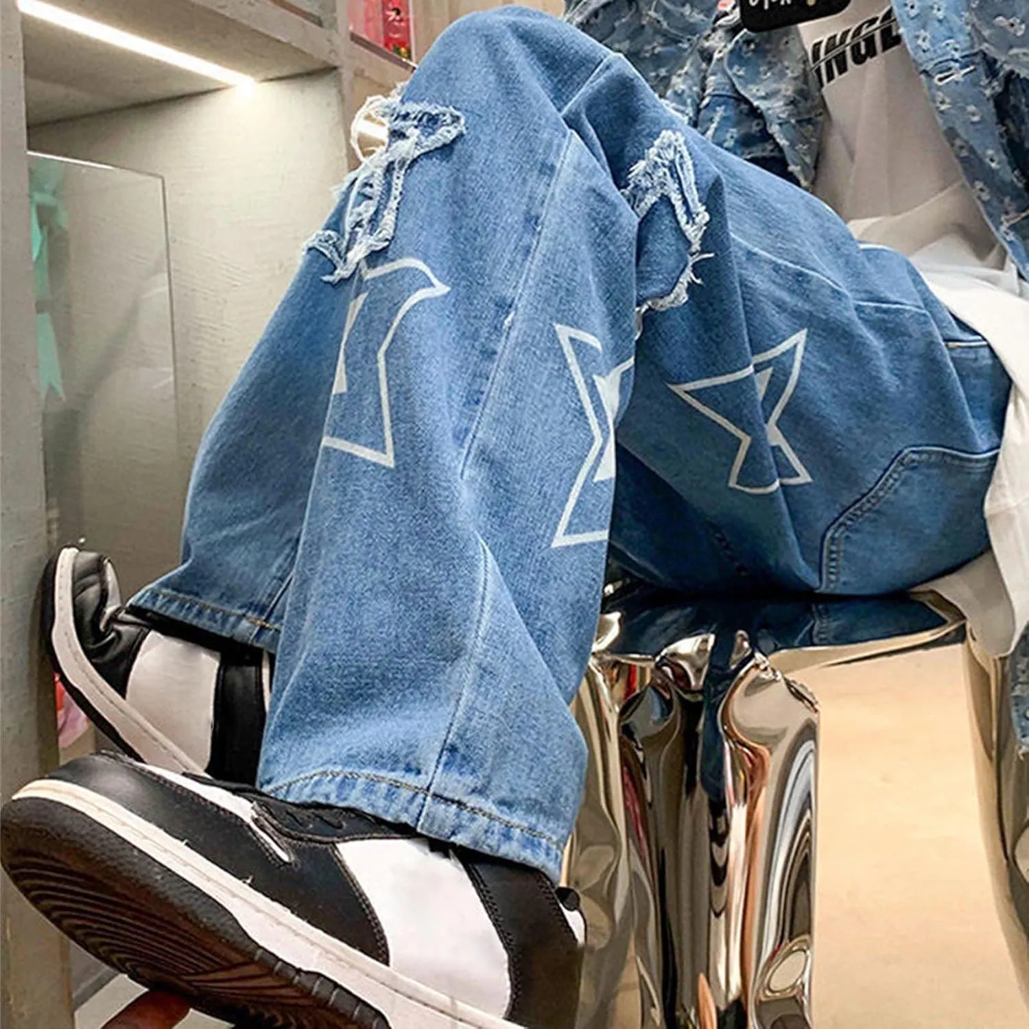 Men's Fashion Brand High Street Sharpened Jeans Wide Leg Trousers Pants Relaxed Fit Jeans Men Stretch Jeans for