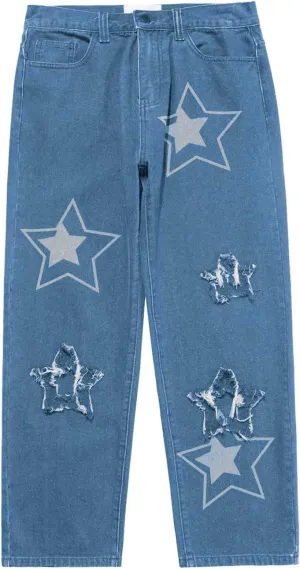 Men's Fashion Brand High Street Sharpened Jeans Wide Leg Trousers Pants Relaxed Fit Jeans Men Stretch Jeans for