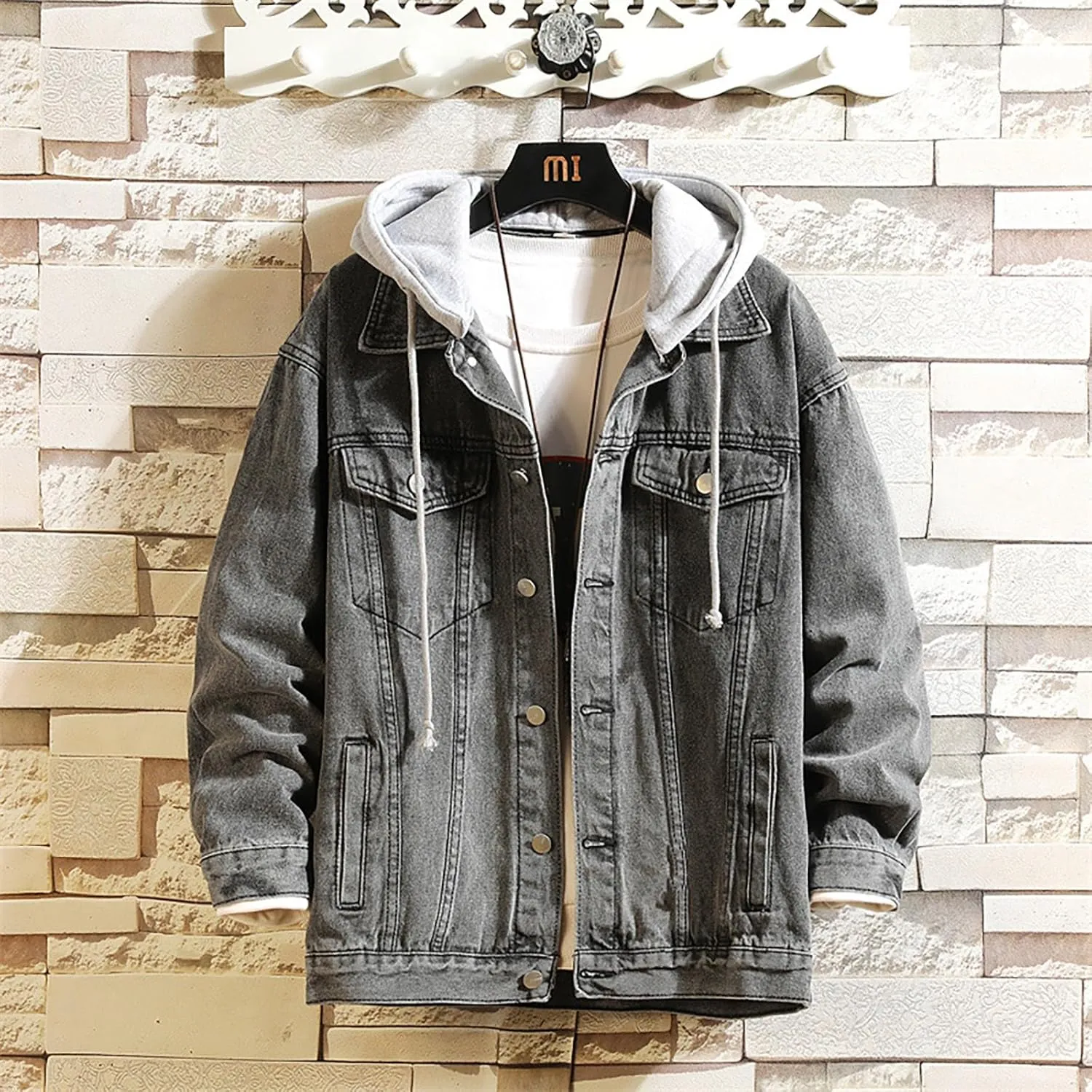 Mens Fashion Hoodie Jean Jackets Military Vintage Washed Cotton Distressed Button Down Denim Trucker Jackets
