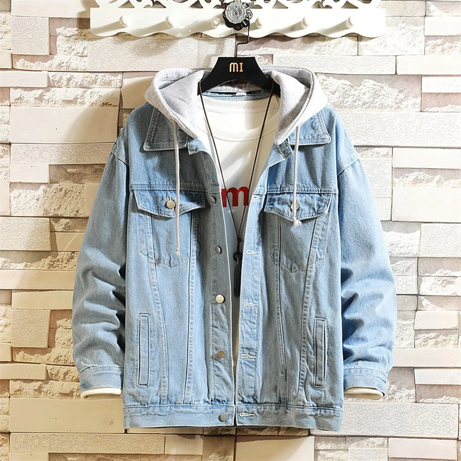 Mens Fashion Hoodie Jean Jackets Military Vintage Washed Cotton Distressed Button Down Denim Trucker Jackets