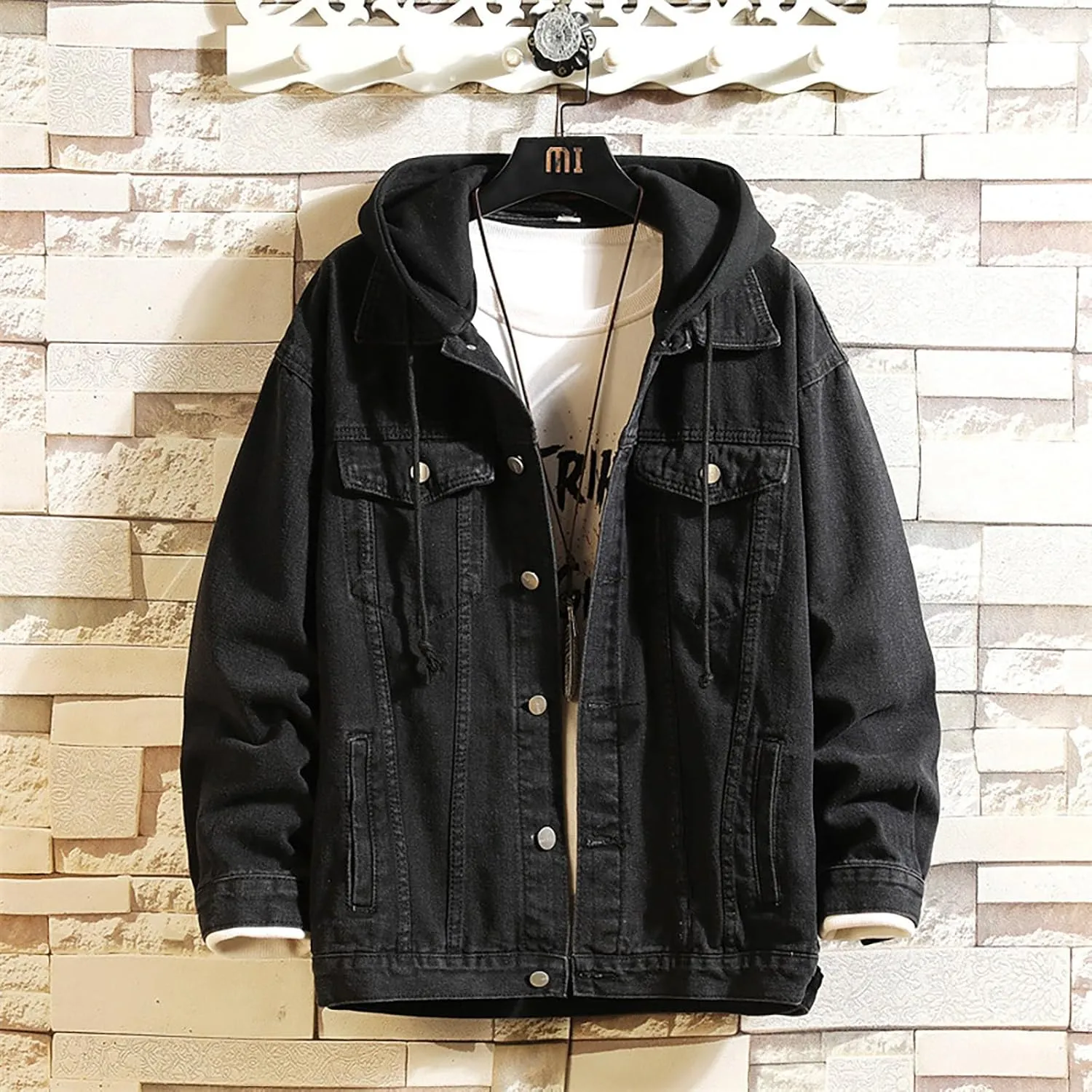 Mens Fashion Hoodie Jean Jackets Military Vintage Washed Cotton Distressed Button Down Denim Trucker Jackets