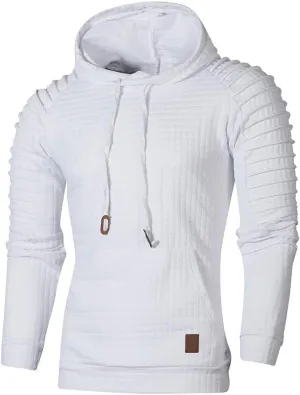 Mens Fashion Hoodies Muscle Gym Raglan Long Sleeves Drawstring Pleated Plaid Jacquard Pullover Hooded Sweatshirts