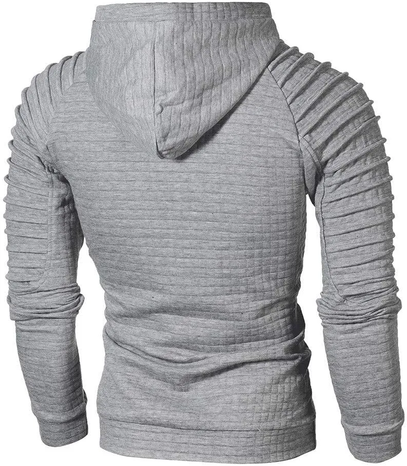 Mens Fashion Hoodies Muscle Gym Raglan Long Sleeves Drawstring Pleated Plaid Jacquard Pullover Hooded Sweatshirts