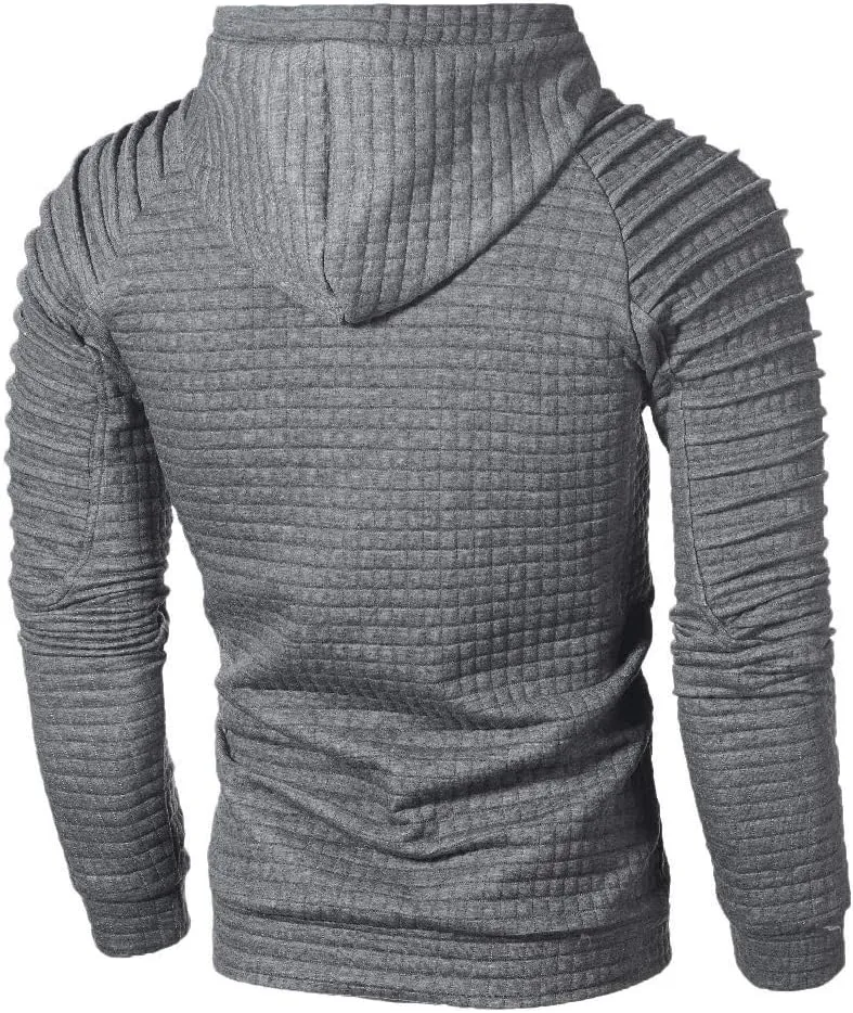 Mens Fashion Hoodies Muscle Gym Raglan Long Sleeves Drawstring Pleated Plaid Jacquard Pullover Hooded Sweatshirts
