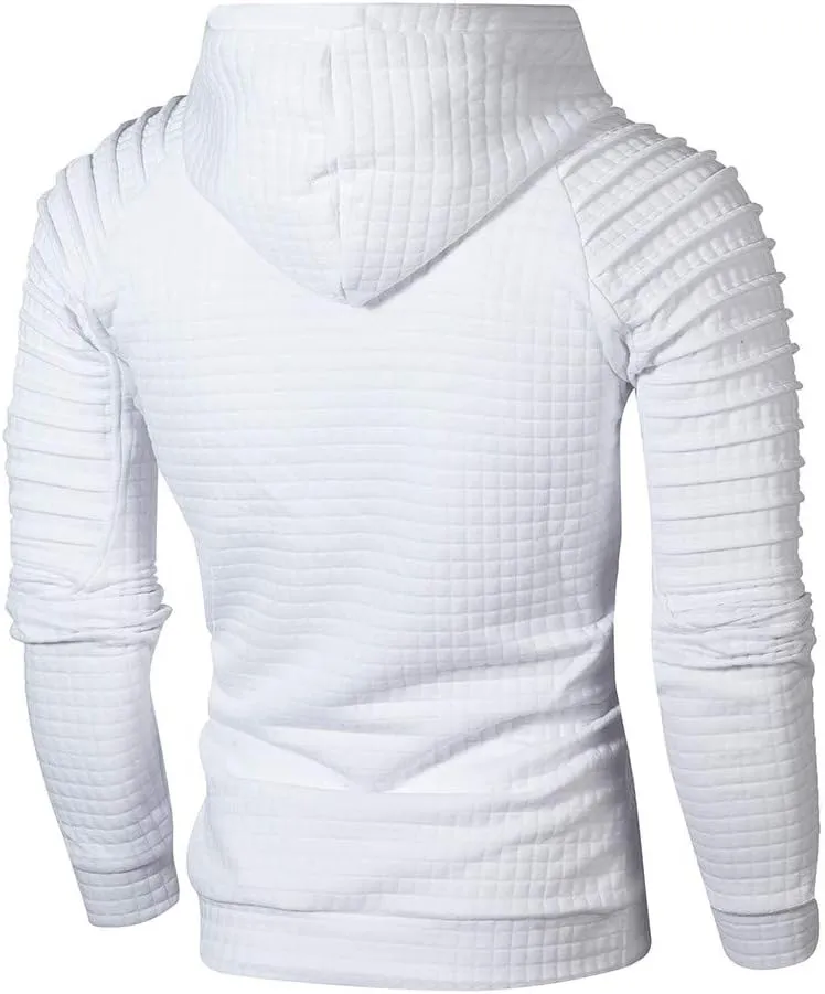 Mens Fashion Hoodies Muscle Gym Raglan Long Sleeves Drawstring Pleated Plaid Jacquard Pullover Hooded Sweatshirts