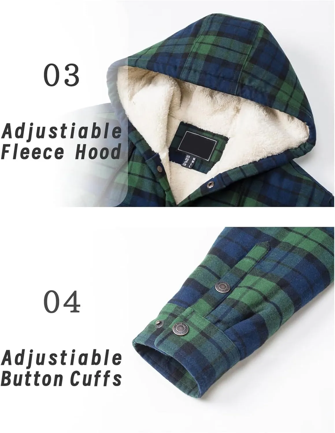 Men's Flannel Jacket Hooded Plaid Shirt Jackets Soft Warm Sherpa Lined Coats Winter Button Down Jackets with Pockets