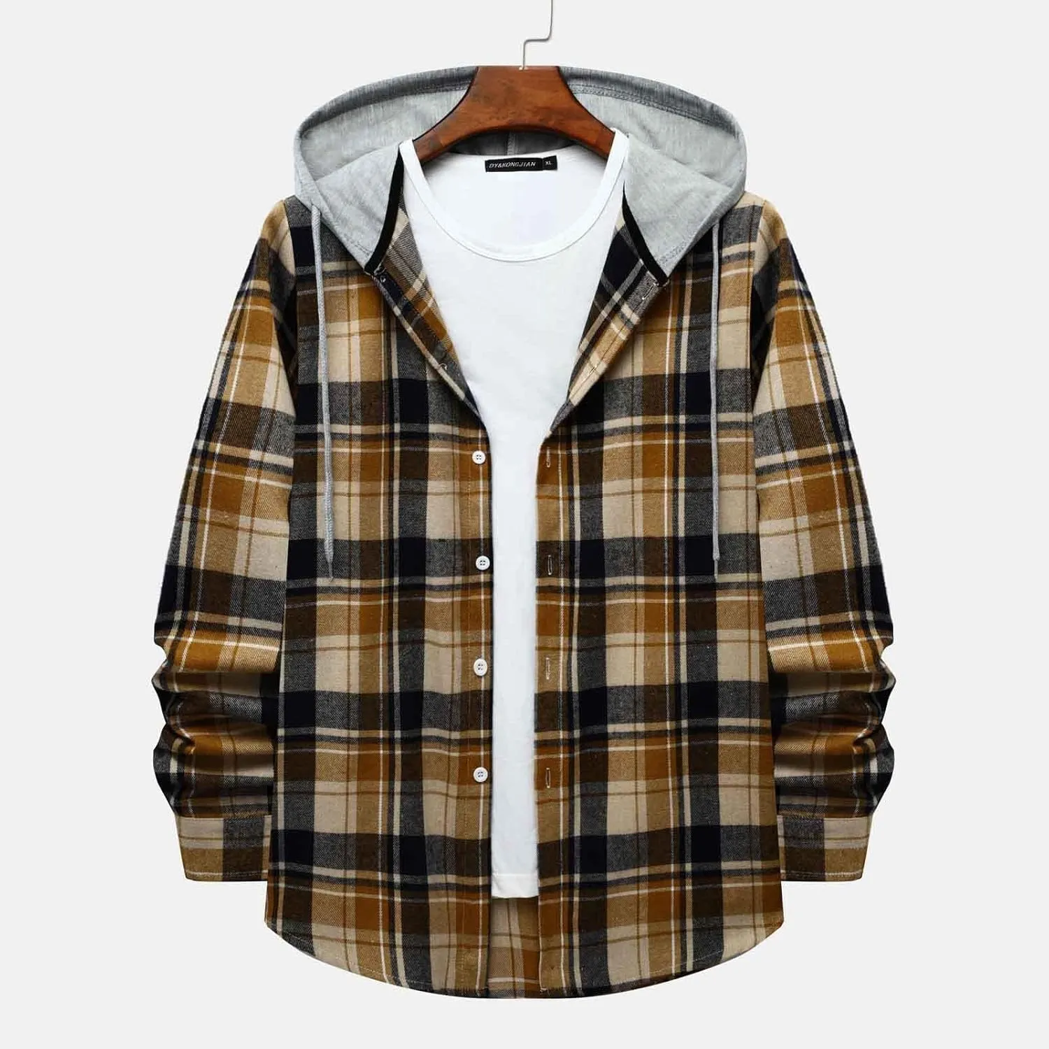 Men's Flannel Shirt Jacket Long Sleeve Plaid Shirt Lightweight Fashion Spring Fall Casual Jackets Hoodies Sweatshirt