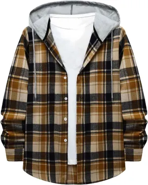 Men's Flannel Shirt Jacket Long Sleeve Plaid Shirt Lightweight Fashion Spring Fall Casual Jackets Hoodies Sweatshirt