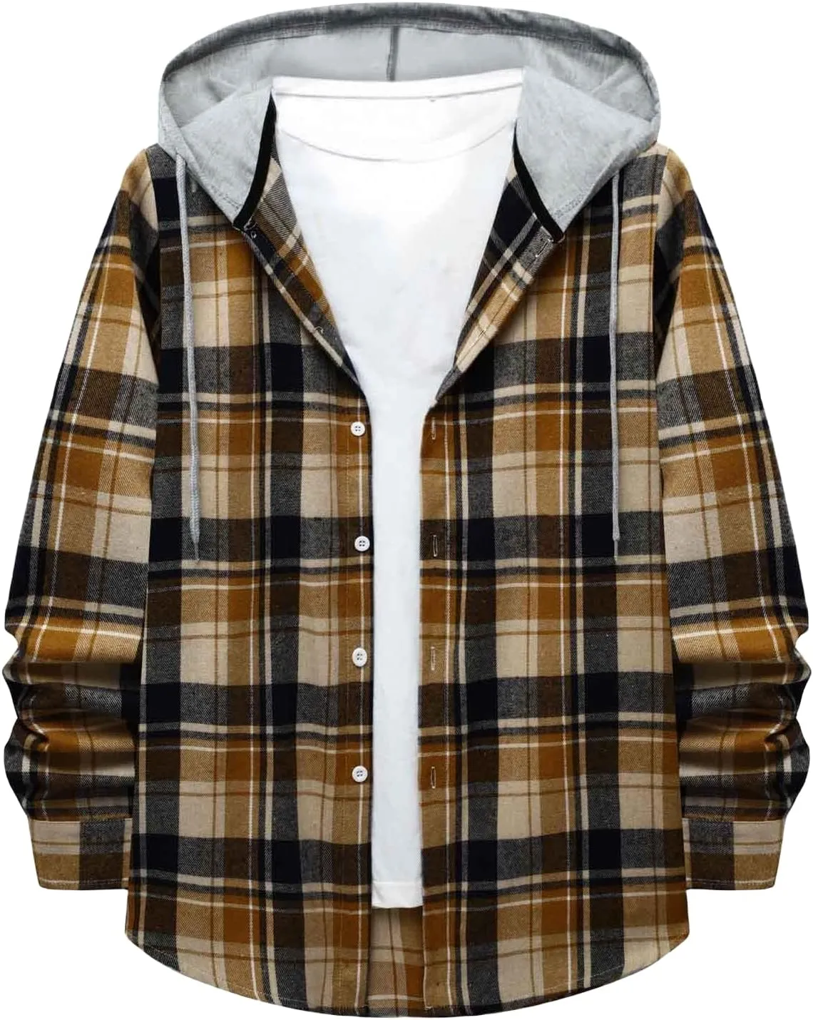 Men's Flannel Shirt Jacket Long Sleeve Plaid Shirt Lightweight Fashion Spring Fall Casual Jackets Hoodies Sweatshirt