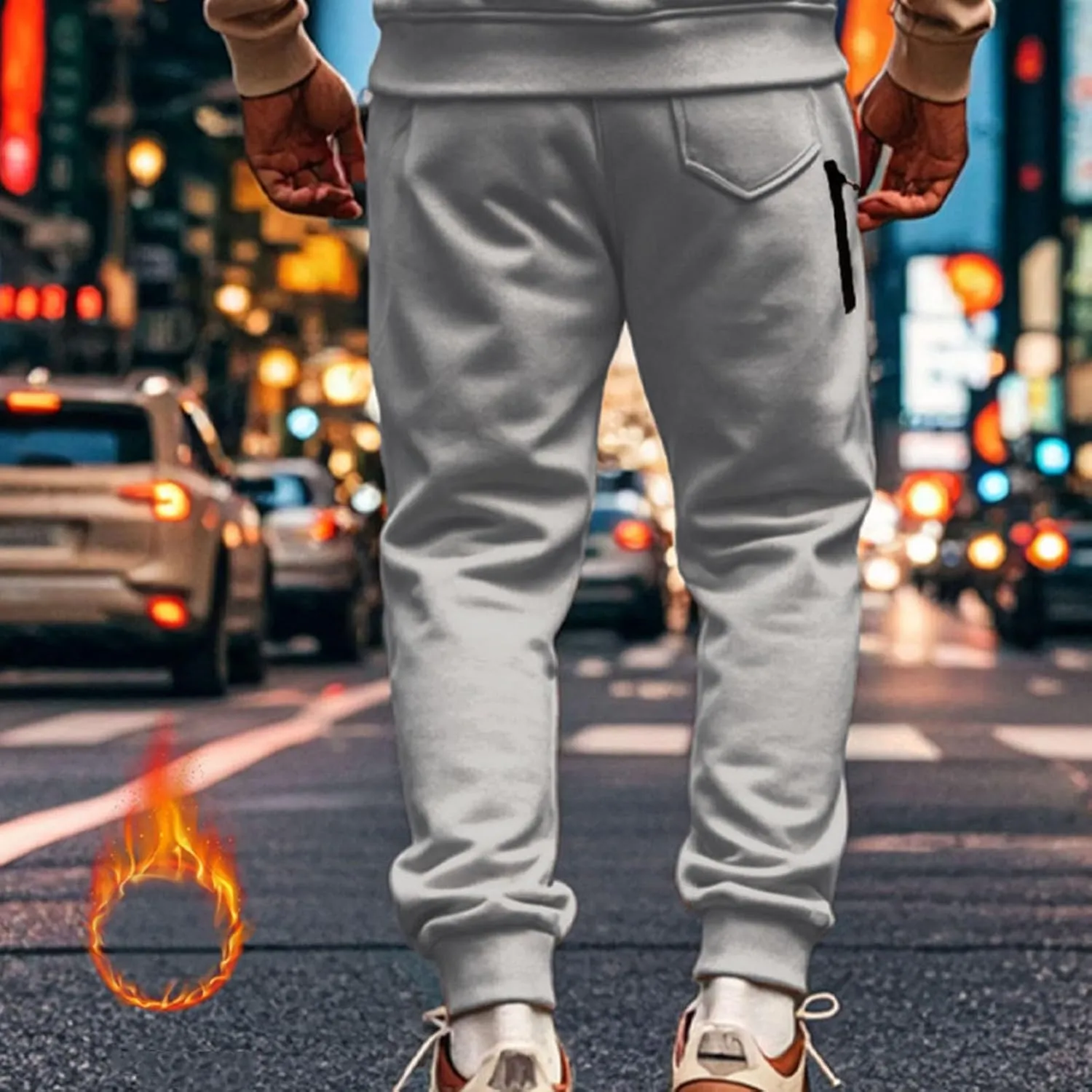 Mens Fleece Cargo Sweatpants Loose Fit Elastic Waist Drawstring Athletic Baggy Jogger Sweat Pants Zipper Pocket