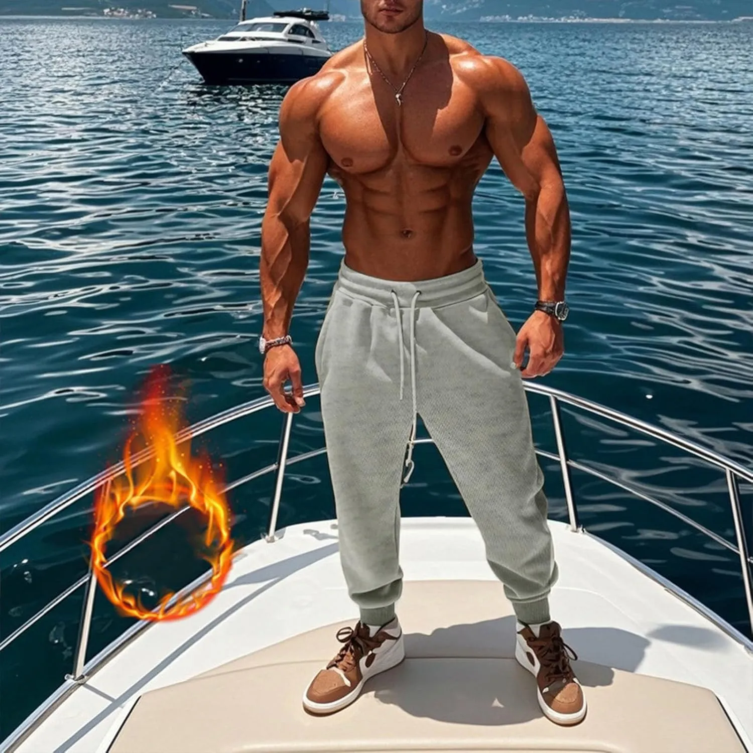 Mens Fleece Cargo Sweatpants Loose Fit Elastic Waist Drawstring Athletic Baggy Jogger Sweat Pants Zipper Pocket