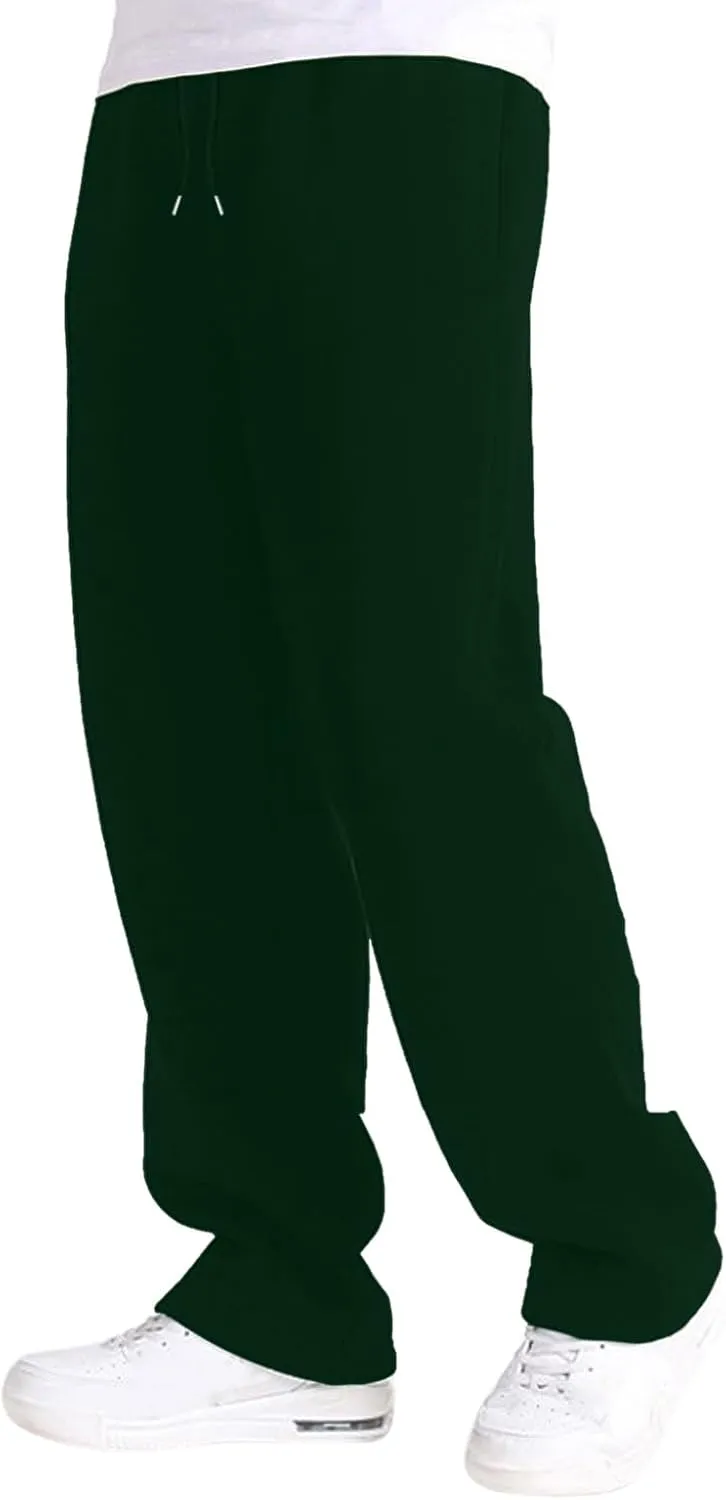 Men's Fleece Lined Sweatpants Wide Free Straight Leg Jogging Pants Workout High Waist Yoga Pants with Pockets