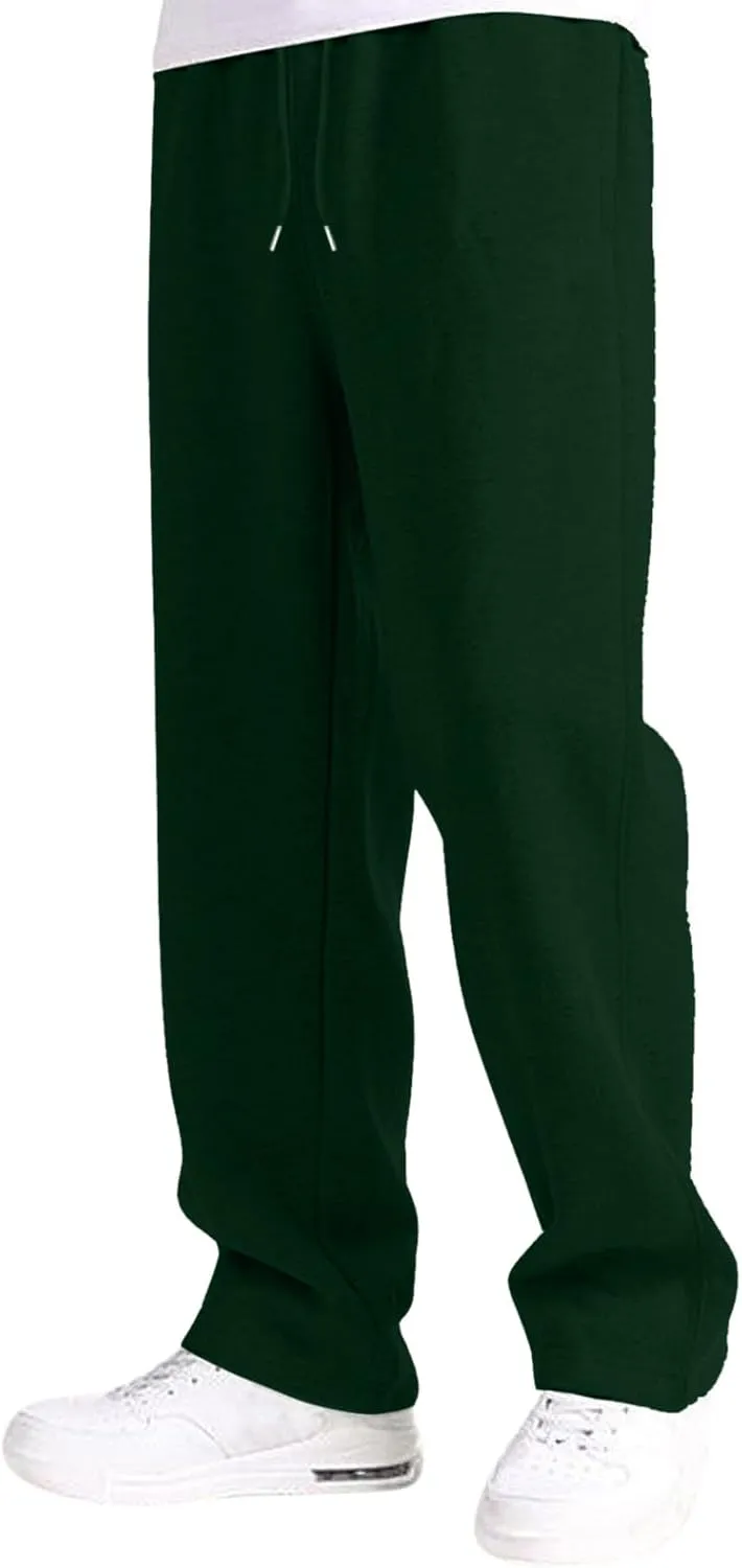 Men's Fleece Lined Sweatpants Wide Free Straight Leg Jogging Pants Workout High Waist Yoga Pants with Pockets