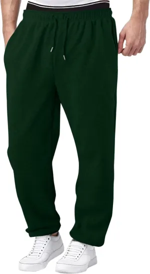 Men's Fleece Lined Sweatpants Wide Free Straight Leg Jogging Pants Workout High Waist Yoga Pants with Pockets