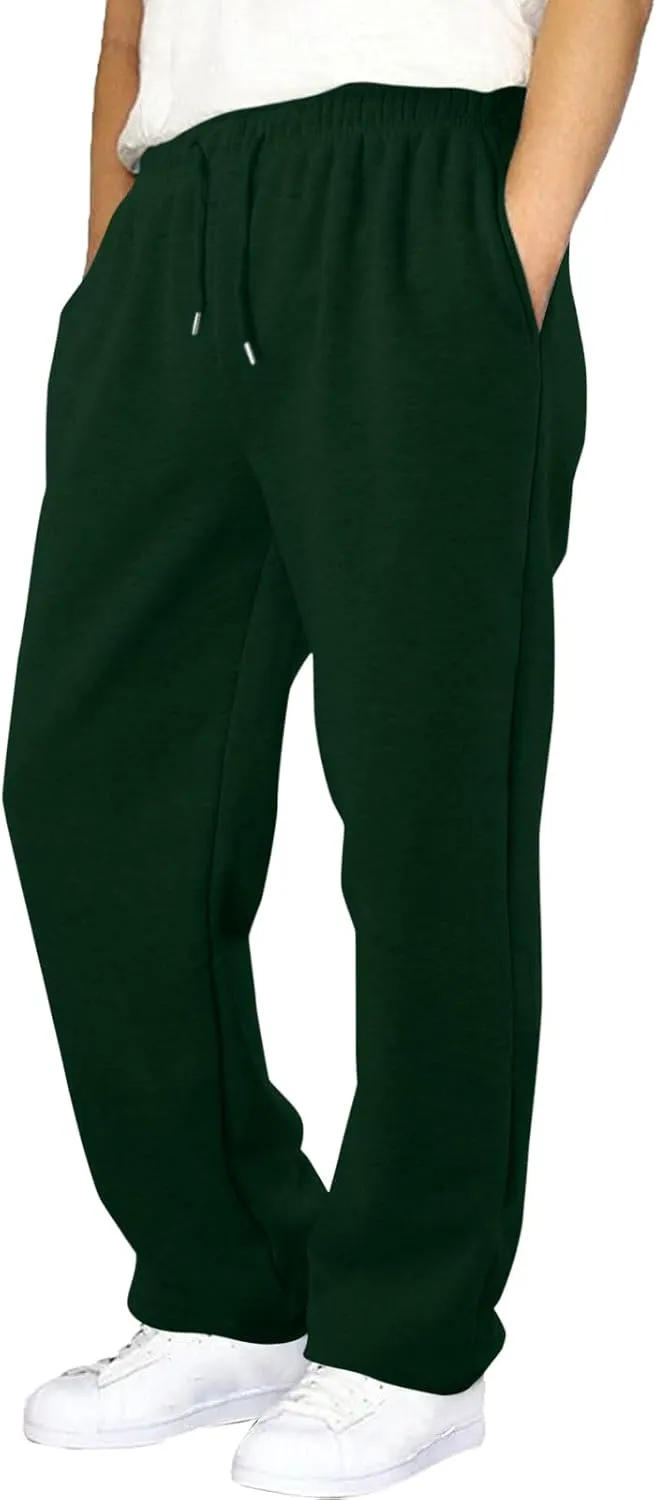 Men's Fleece Lined Sweatpants Wide Free Straight Leg Jogging Pants Workout High Waist Yoga Pants with Pockets