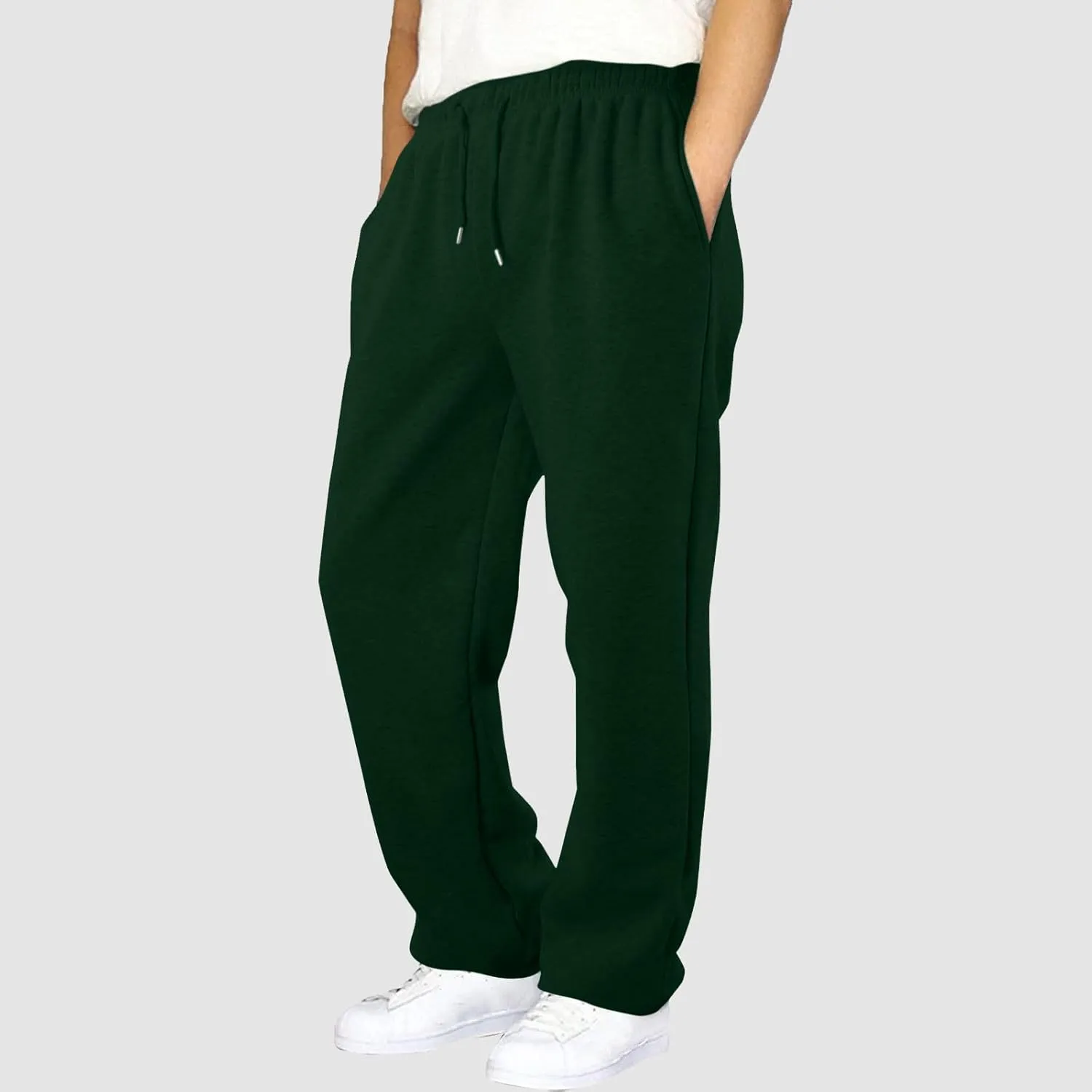 Men's Fleece Lined Sweatpants Wide Free Straight Leg Jogging Pants Workout High Waist Yoga Pants with Pockets