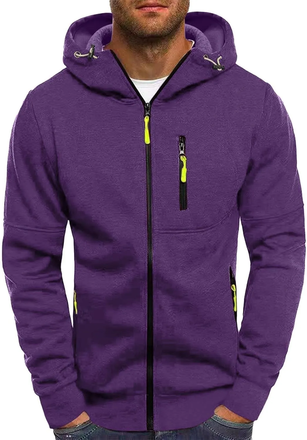 Mens Hoodies Casual with Zip Pockets Full Zip Long Sleeve Sweatshirt Sports Lightweight Hooded Jacket
