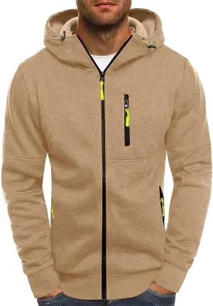 Mens Hoodies Casual with Zip Pockets Full Zip Long Sleeve Sweatshirt Sports Lightweight Hooded Jacket