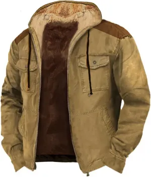 Mens Jackets Hoodies Zip up Windbreaker Loose Casual Cotton Vintage Coats Fashion Warm Plain Clothes