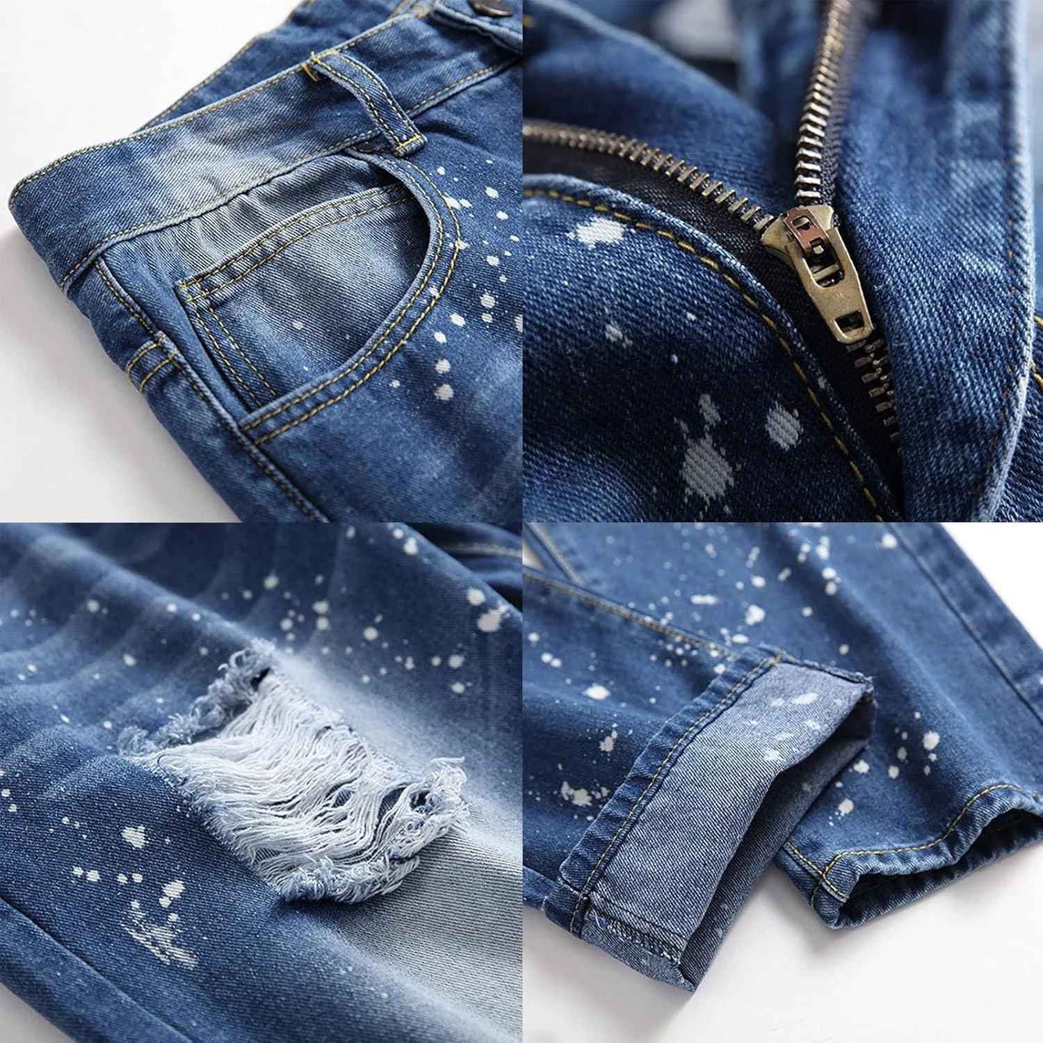 Mens Jeans and Summer Casual Ripped Jeans Straight Leg Plus Size Fashion Pants Distressed Trousers Pants Men Jeans