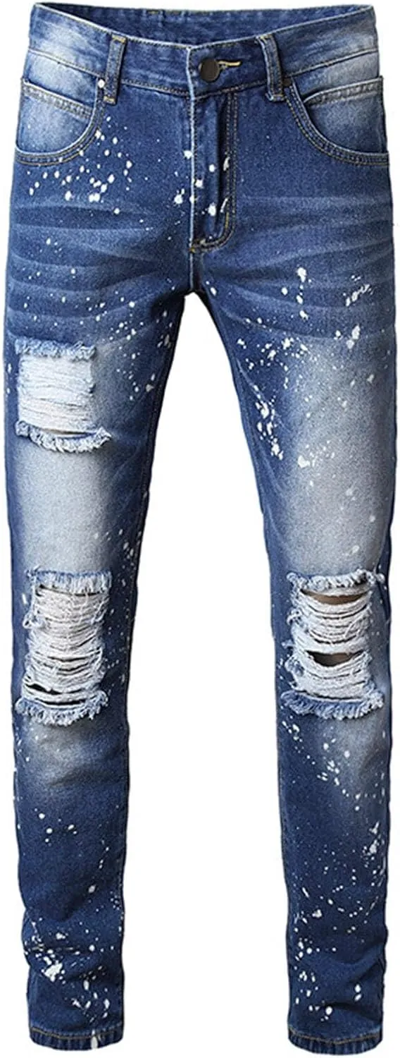 Mens Jeans and Summer Casual Ripped Jeans Straight Leg Plus Size Fashion Pants Distressed Trousers Pants Men Jeans