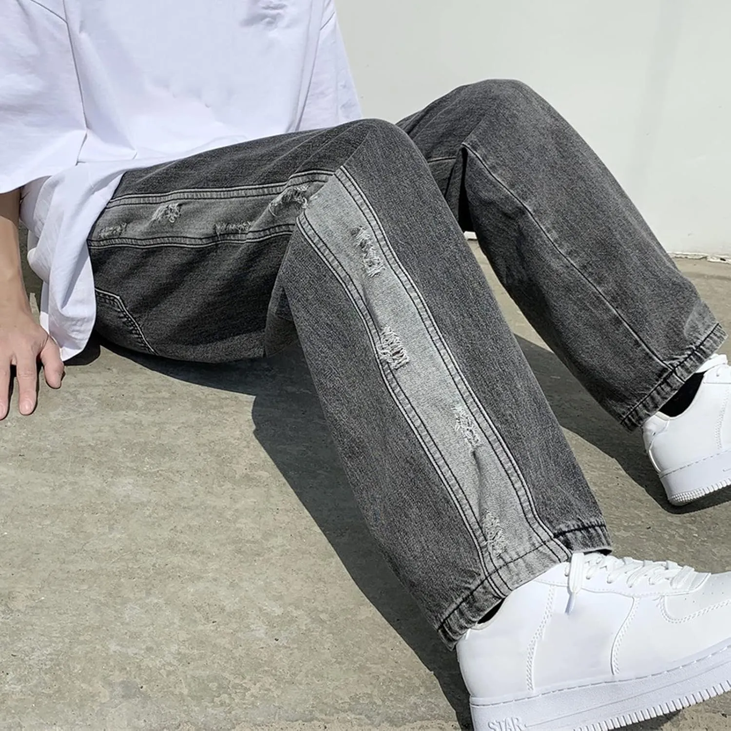 Mens Jeans Comfort Stretch Denim Straight Leg Relaxed Fit Jeans for Men Taper Jean Dark Blue Jeans for Men Jean